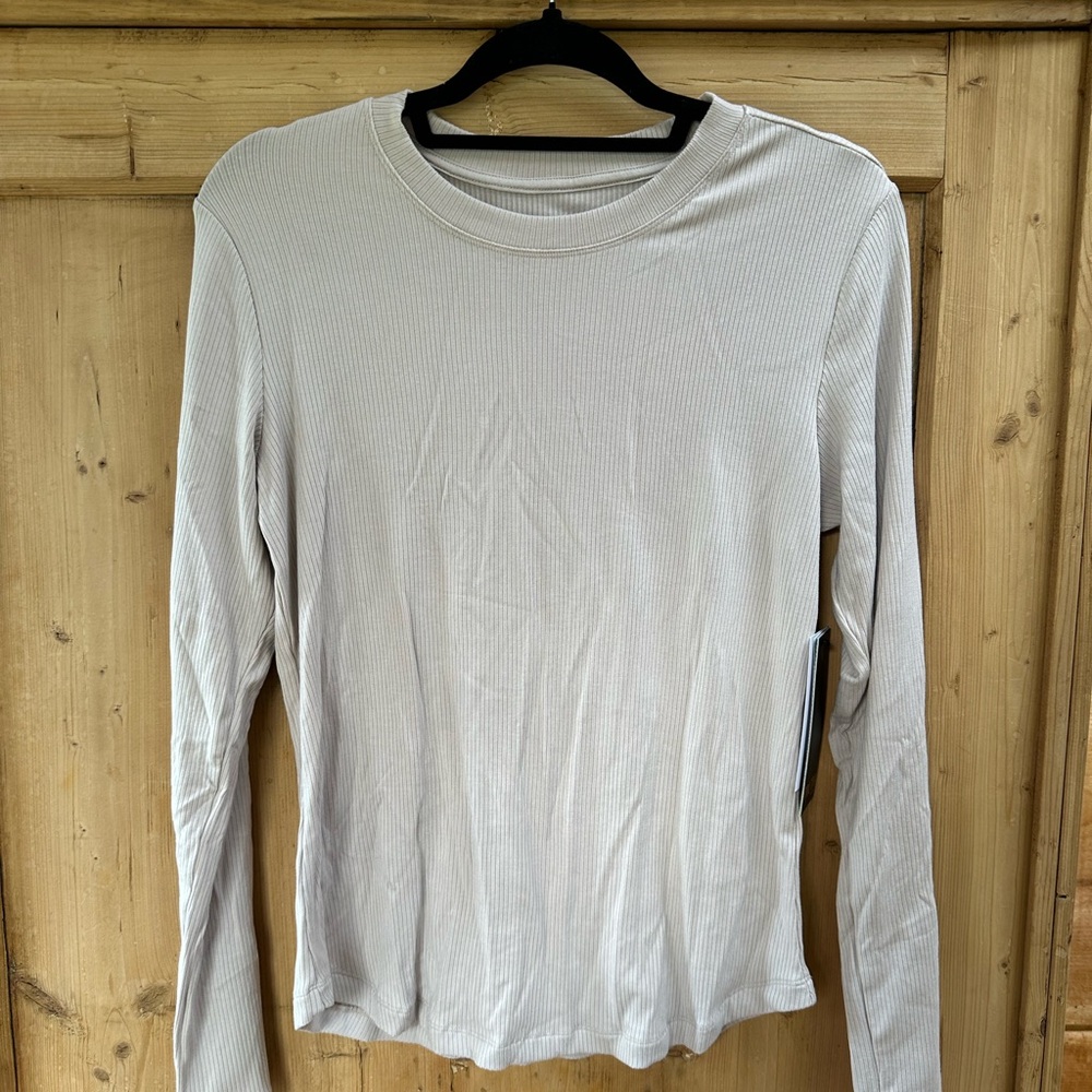 Elegant Cream Ribbed Long Sleeve Top